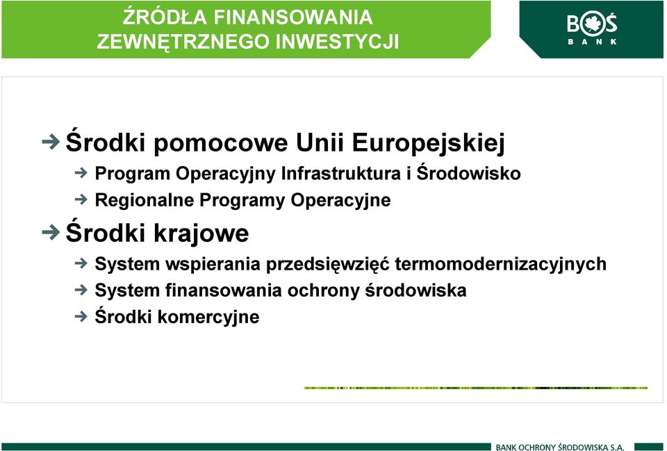 Programy Operacyjne Środki krajowe System wspierania przedsięwzięć