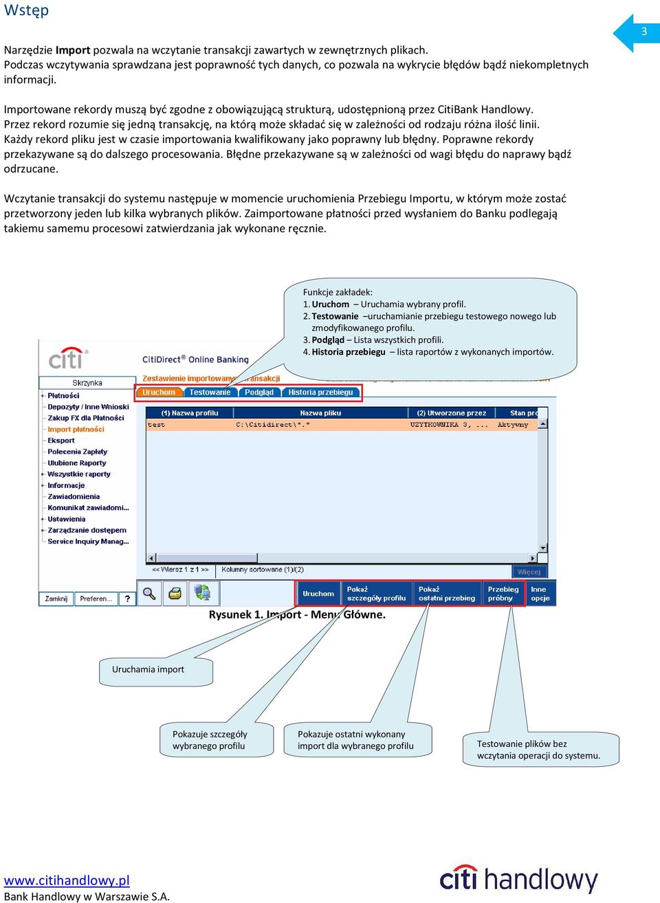 3 Importowane rekordy muszą być zgodne z obowiązującą strukturą, udostępnioną przez CitiBank Handlowy.