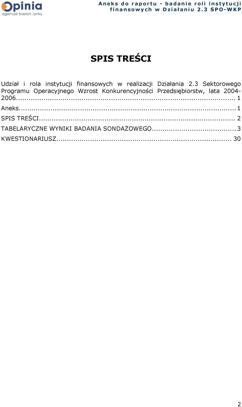 3 S P O - W K P SPIS TREŚCI Udział i rola instytucji finansowych w realizacji Działania 2.