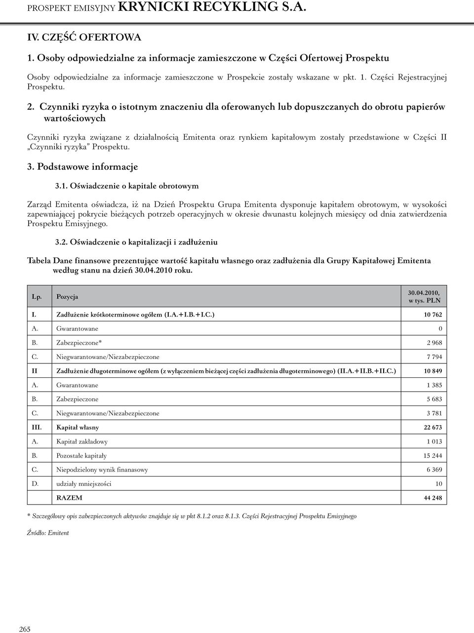 przedstawione w Części II Czynniki ryzyka Prospektu. 3. Podstawowe informacje 3.1.