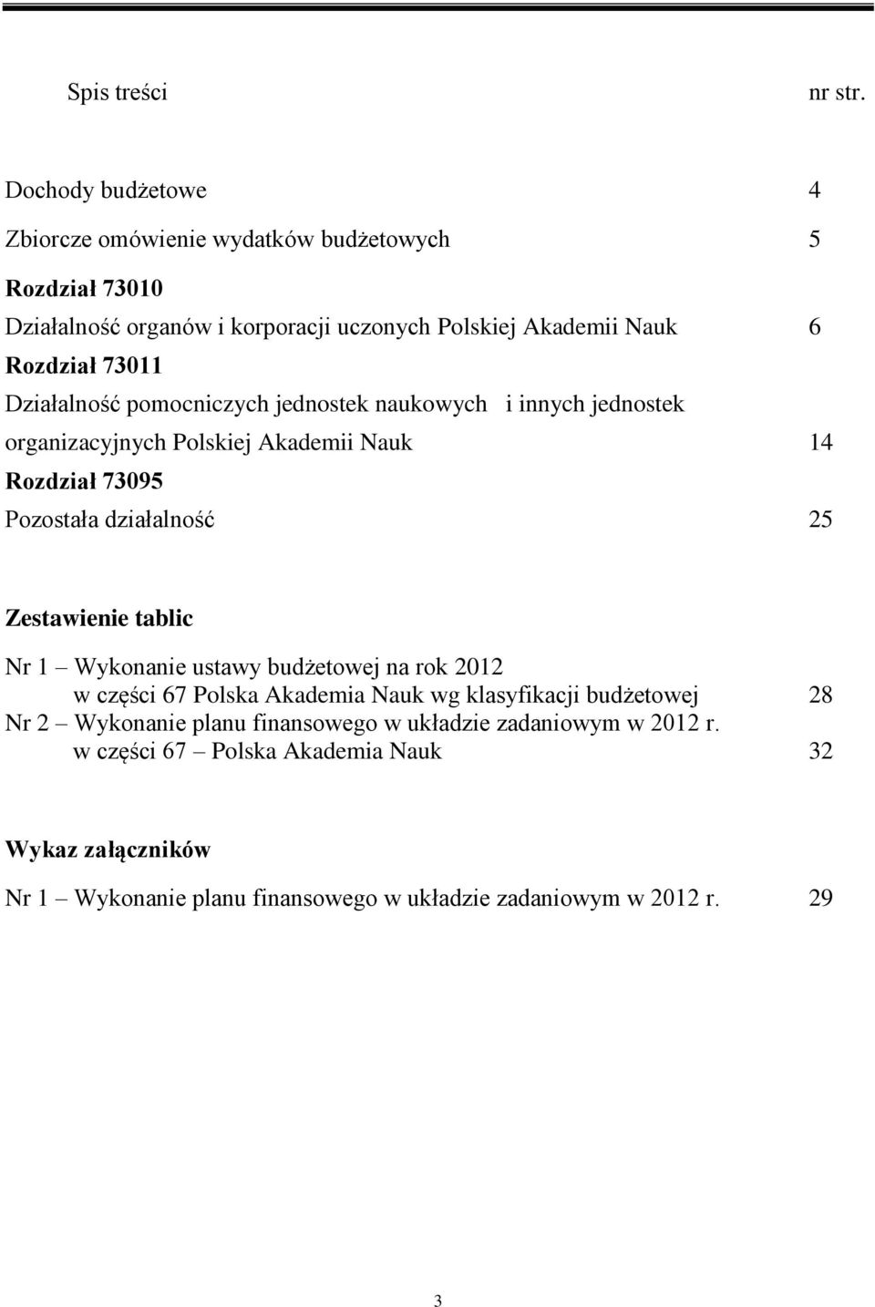 Działalność pomocniczych jednostek naukowych i innych jednostek organizacyjnych Polskiej Akademii Nauk 14 Rozdział 73095 Pozostała działalność 25 Zestawienie