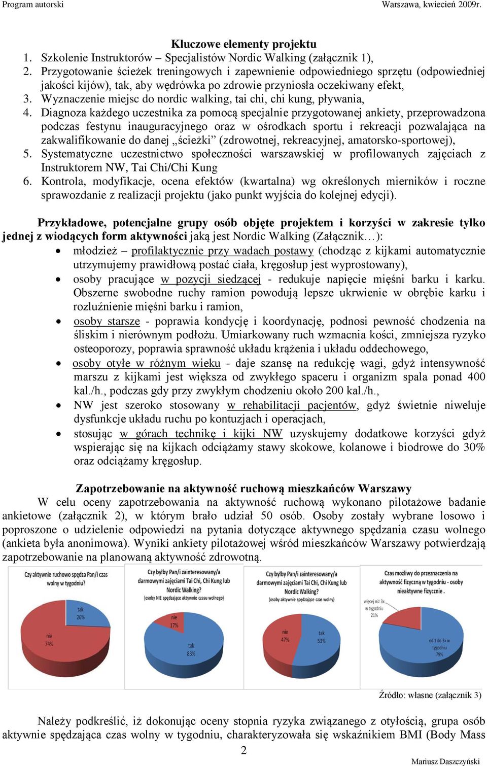 Wyznaczenie miejsc do nordic walking, tai chi, chi kung, pływania, 4.