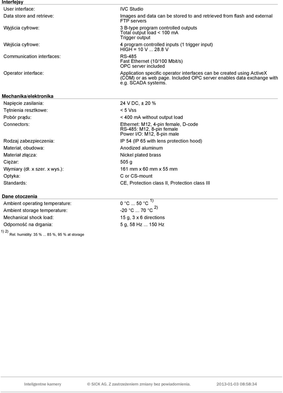 8 V RS-485 Fast Ethernet (10/100 Mbit/s) OPC server included Application specific operator interfaces can be created using ActiveX (COM) or as web page.