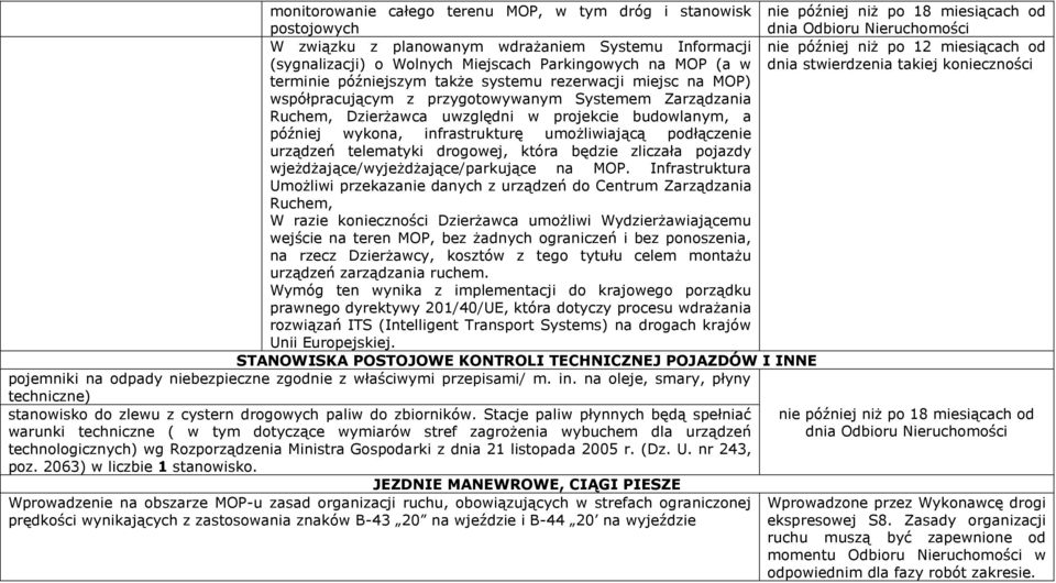 uwzględni w projekcie budowlanym, a później wykona, infrastrukturę umożliwiającą podłączenie urządzeń telematyki drogowej, która będzie zliczała pojazdy wjeżdżające/wyjeżdżające/parkujące na MOP.