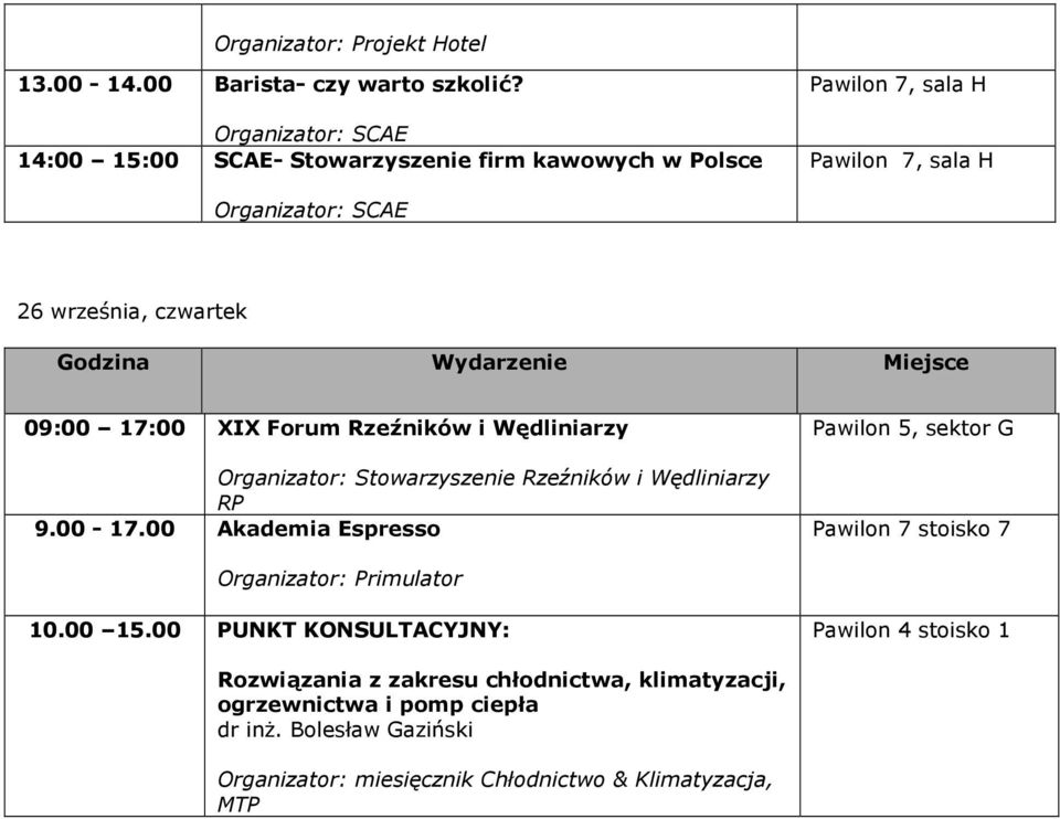 i Wędliniarzy Organizator: Stowarzyszenie Rzeźników i Wędliniarzy RP 9.00-17.