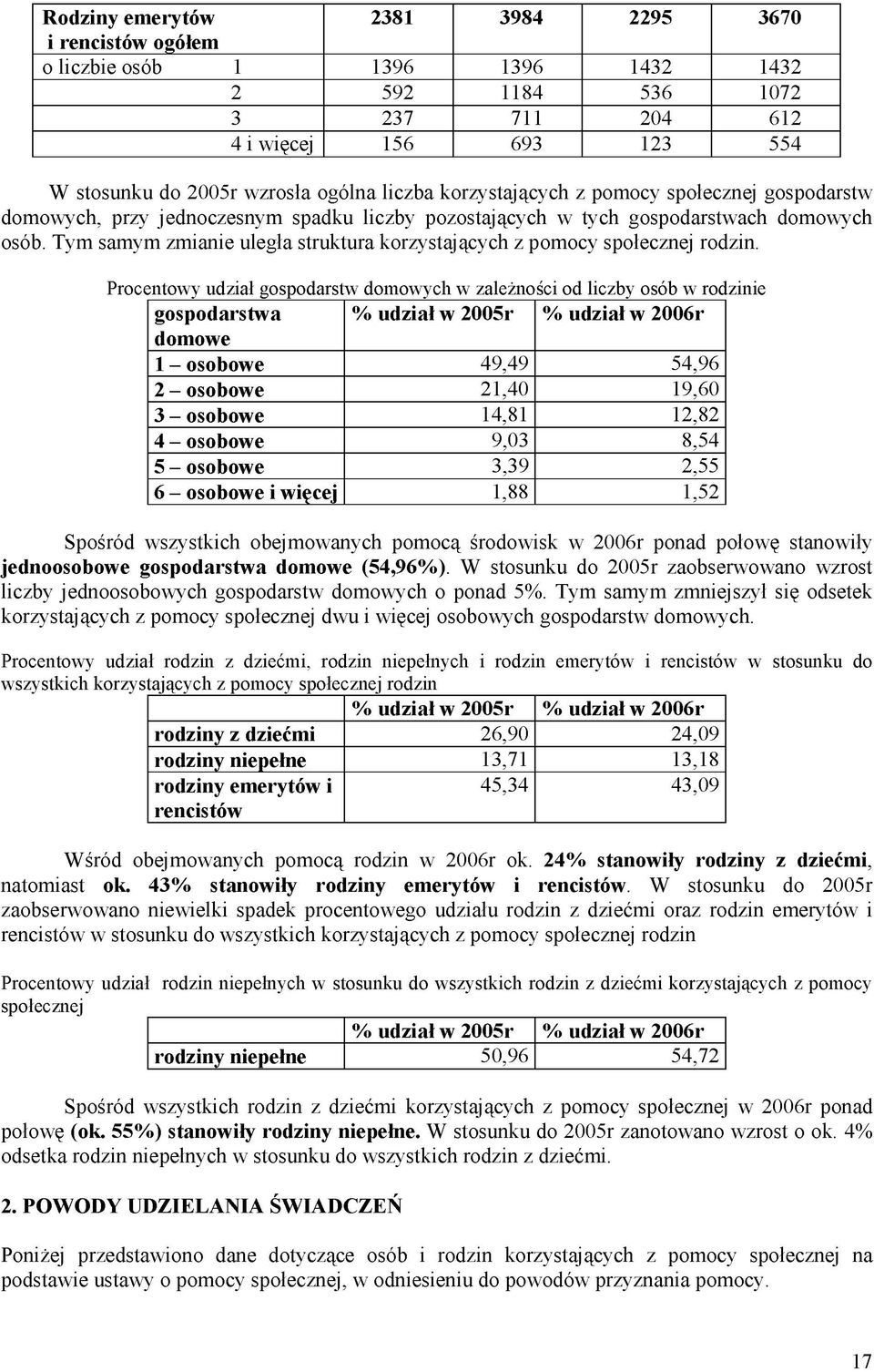 Tym samym zmianie uległa struktura korzystających z pomocy społecznej rodzin.