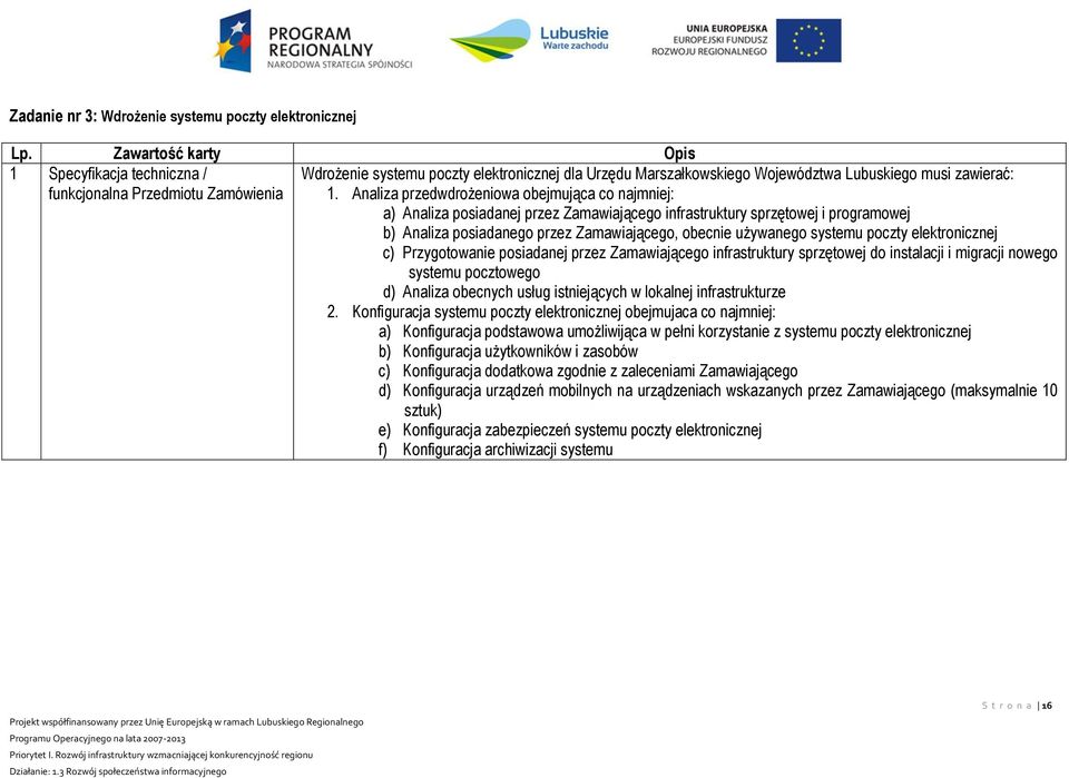 Analiza przedwdrożeniowa obejmująca co najmniej: a) Analiza posiadanej przez Zamawiającego infrastruktury sprzętowej i programowej b) Analiza posiadanego przez Zamawiającego, obecnie używanego