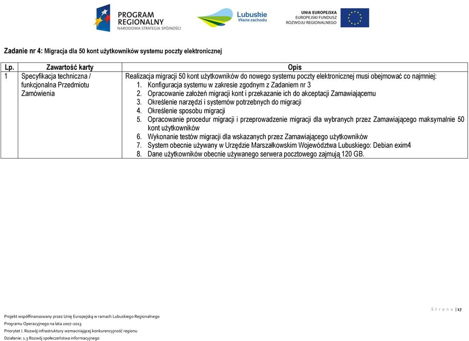 Konfiguracja systemu w zakresie zgodnym z Zadaniem nr 3 2. Opracowanie założeń migracji kont i przekazanie ich do akceptacji Zamawiającemu 3. Określenie narzędzi i systemów potrzebnych do migracji 4.