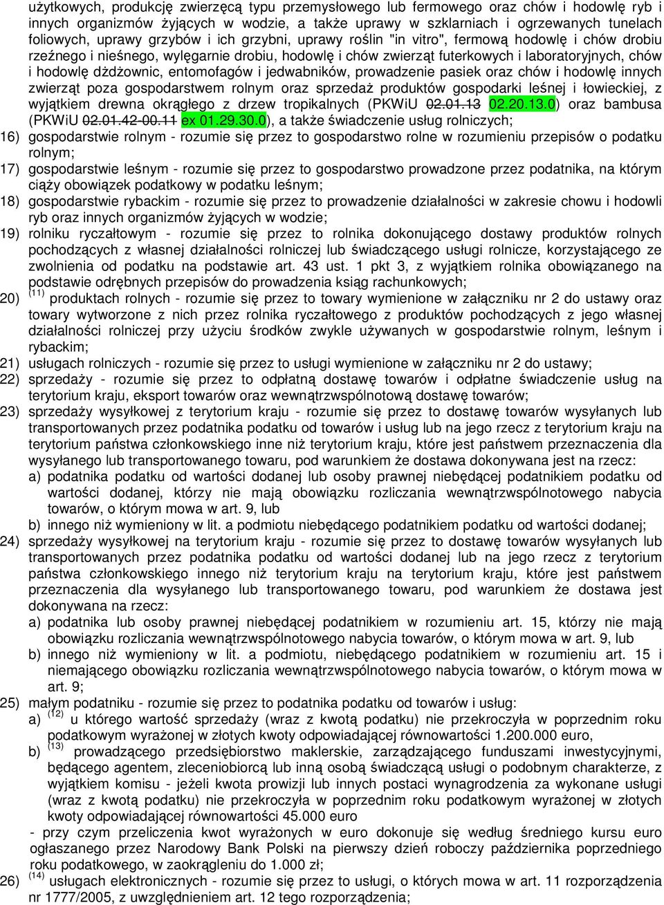 entomofagów i jedwabników, prowadzenie pasiek oraz chów i hodowlę innych zwierząt poza gospodarstwem rolnym oraz sprzedaŝ produktów gospodarki leśnej i łowieckiej, z wyjątkiem drewna okrągłego z