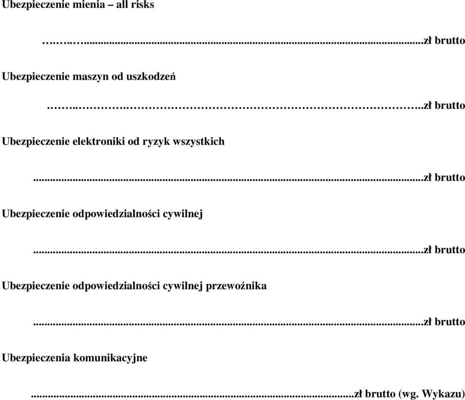 ..zł brutto Ubezpieczenie odpowiedzialności cywilnej.