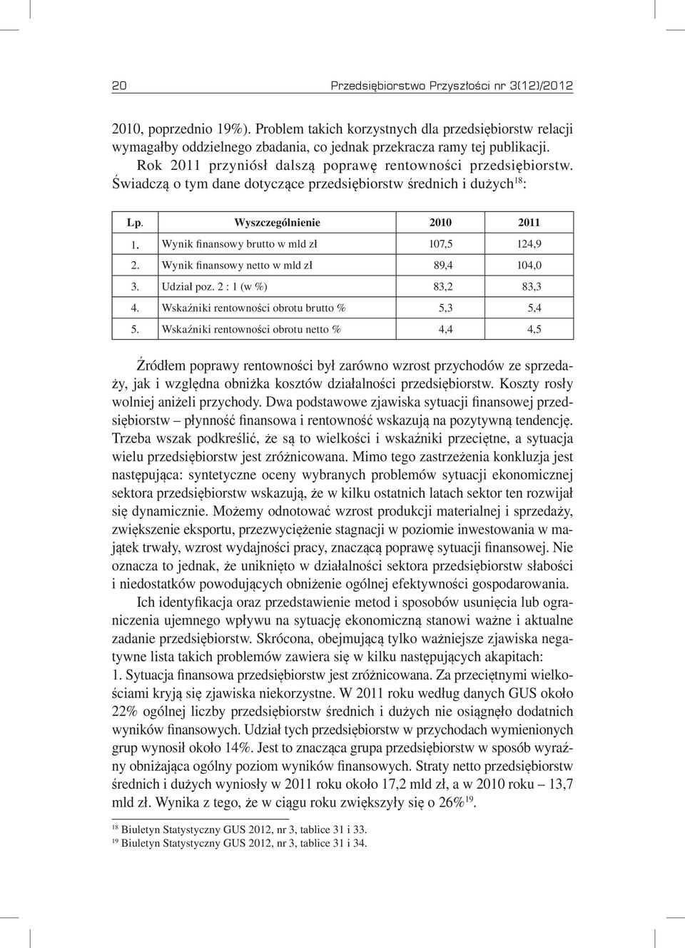 Wynik finansowy brutto w mld zł 107,5 124,9 2. Wynik finansowy netto w mld zł 89,4 104,0 3. Udział poz. 2 : 1 (w %) 83,2 83,3 4. Wskaźniki rentowności obrotu brutto % 5,3 5,4 5.