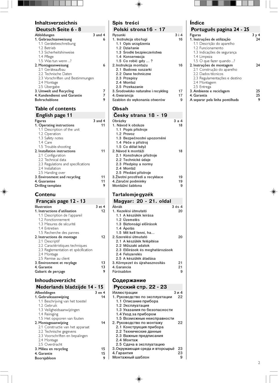 Description of the unit. Opertion.3 Sfety notes. Cre.5 Trouble-shooting. Instlltion instructions. Configurtion. Technicl dt.3 Regultions nd specifictions. Instlltion.5 Hnding over 3.