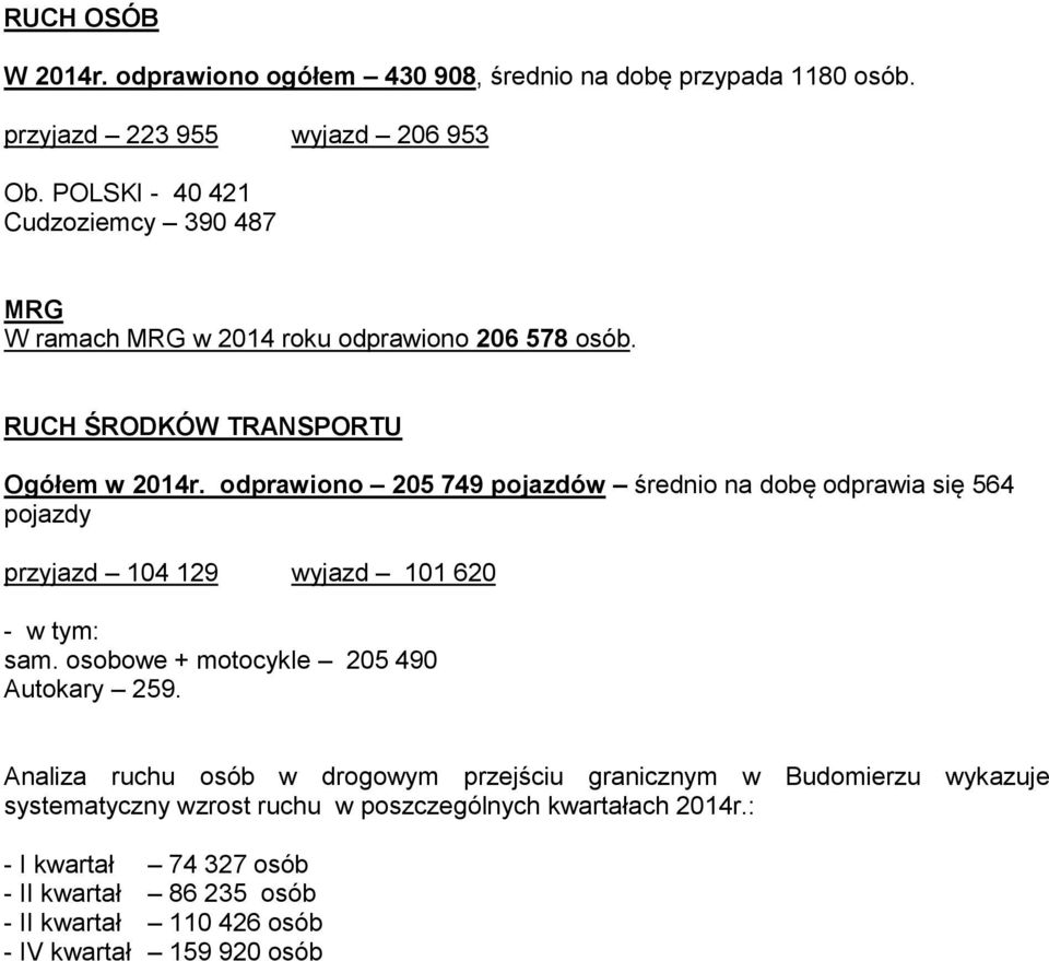 odprawiono 205 749 pojazdów średnio na dobę odprawia się 564 pojazdy przyjazd 04 29 wyjazd 0 620 - w tym: sam. osobowe + motocykle 205 490 Autokary 259.