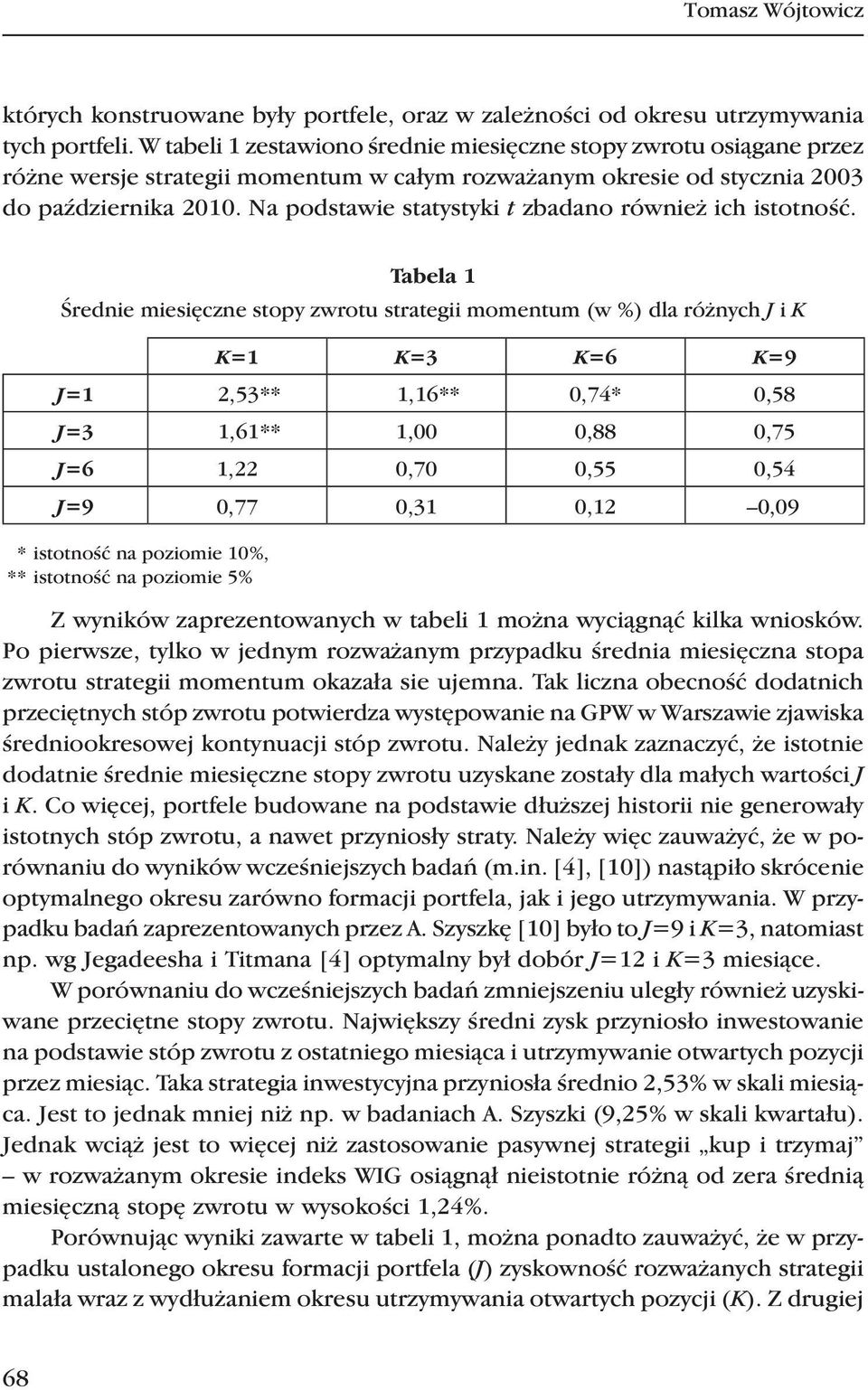 Na podstawie statystyki t zbadano również ich istotność.