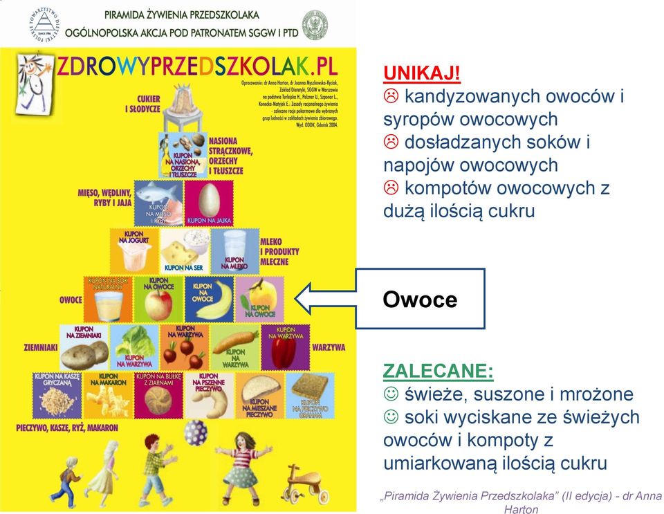 owocowych kompotów owocowych z dużą ilością cukru Owoce ZALECANE: świeże,