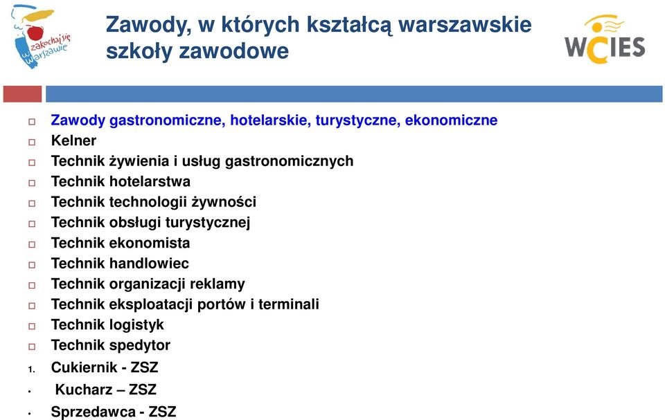 żywności Technik obsługi turystycznej Technik ekonomista Technik handlowiec Technik organizacji reklamy