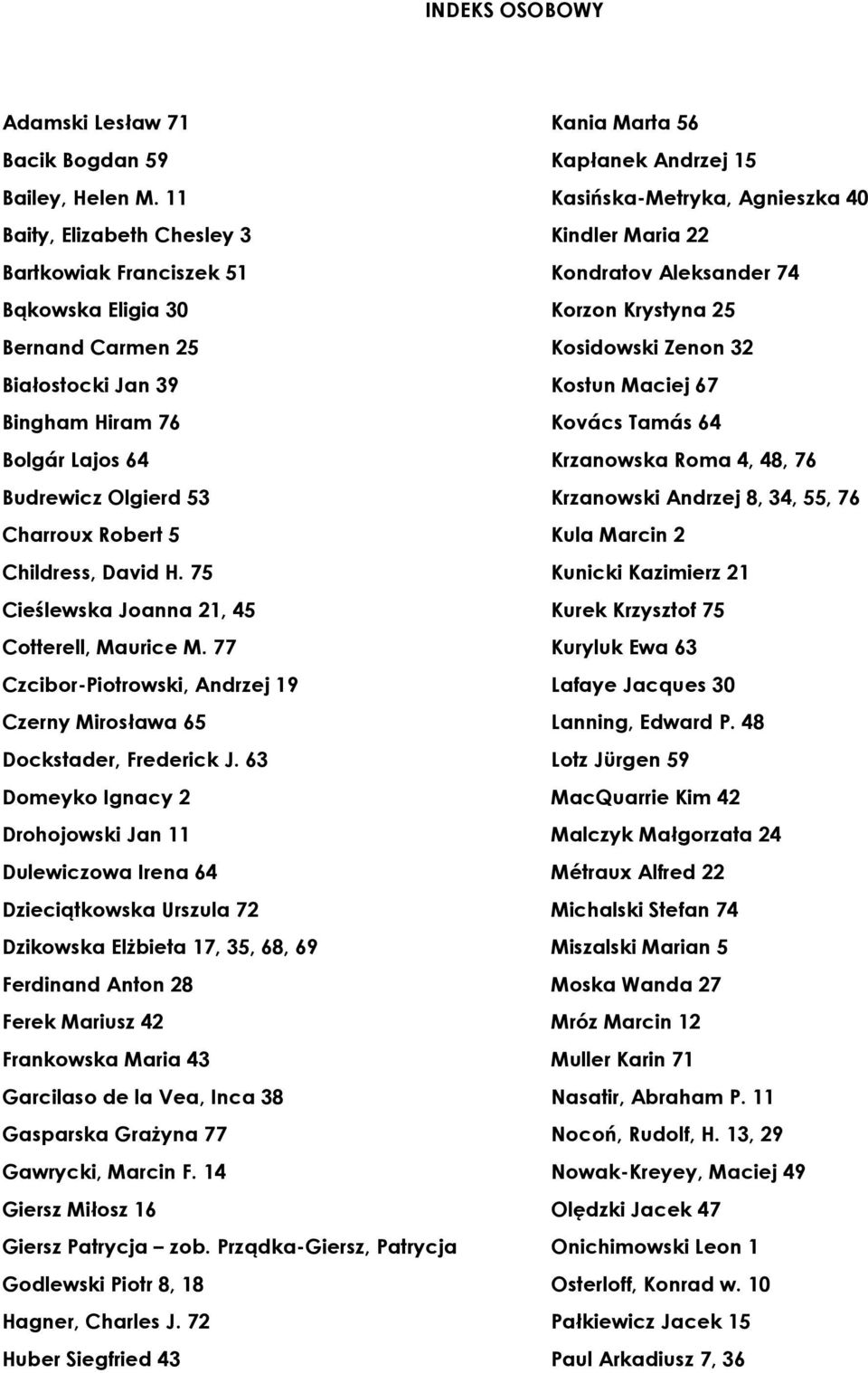 H. 75 Cieślewska Joanna 21, 45 Cotterell, Maurice M. 77 Czcibor-Piotrowski, Andrzej 19 Czerny Mirosława 65 Dockstader, Frederick J.