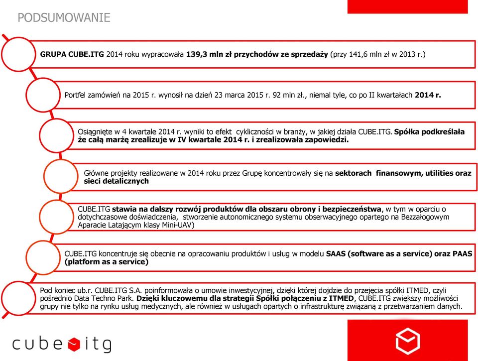 Spółka podkreślała że całą marżę zrealizuje w IV kwartale 214 r. i zrealizowała zapowiedzi.