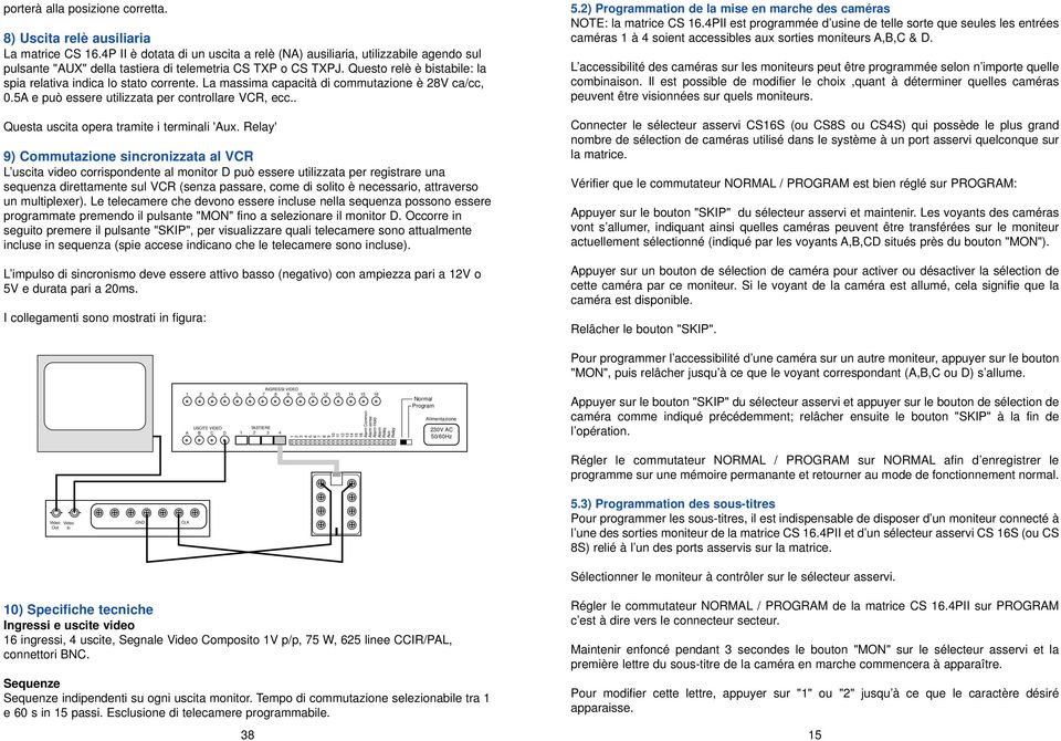 Questo relè è bistabile: la spia relativa indica lo stato corrente. La massima capacità di commutazione è V ca/cc, 0.A e può essere utilizzata per controllare VCR, ecc.