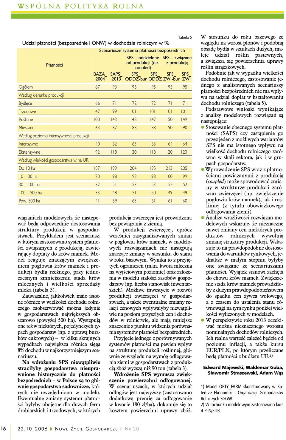 Przykładem jest scenariusz, w którym zastosowano system płatności związanych z produkcją, zawierający dopłaty do krów mamek.