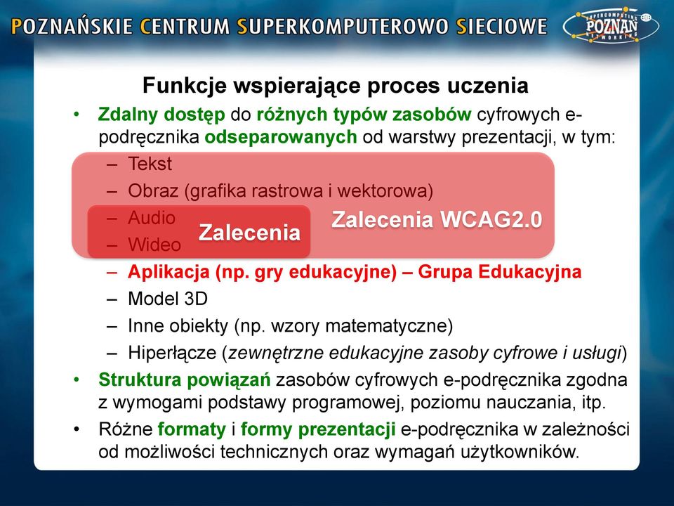 wzory matematyczne) Hiperłącze (zewnętrzne edukacyjne zasoby cyfrowe i usługi) Struktura powiązań zasobów cyfrowych e-podręcznika zgodna z wymogami