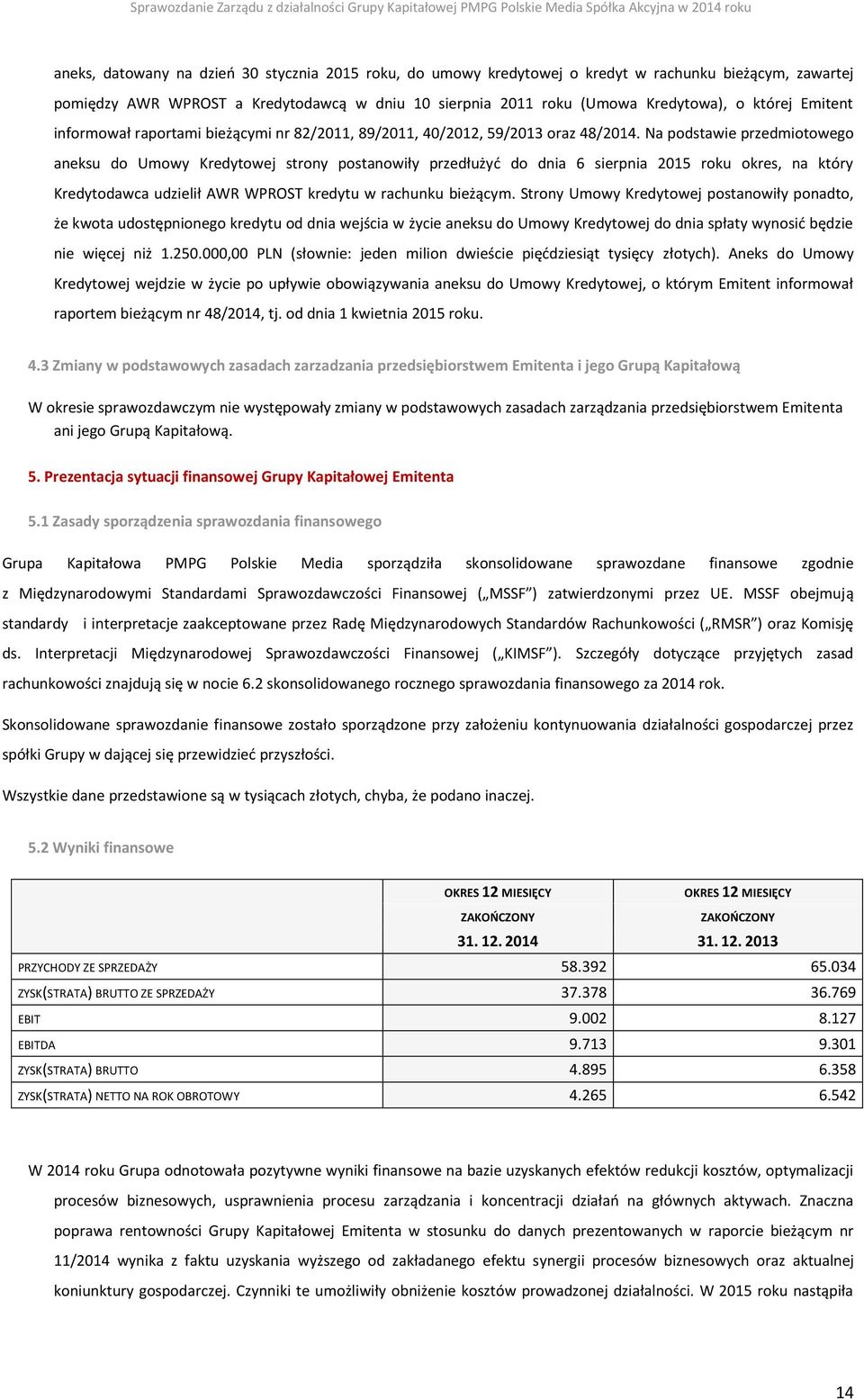 Na podstawie przedmiotowego aneksu do Umowy Kredytowej strony postanowiły przedłużyć do dnia 6 sierpnia 2015 roku okres, na który Kredytodawca udzielił AWR WPROST kredytu w rachunku bieżącym.