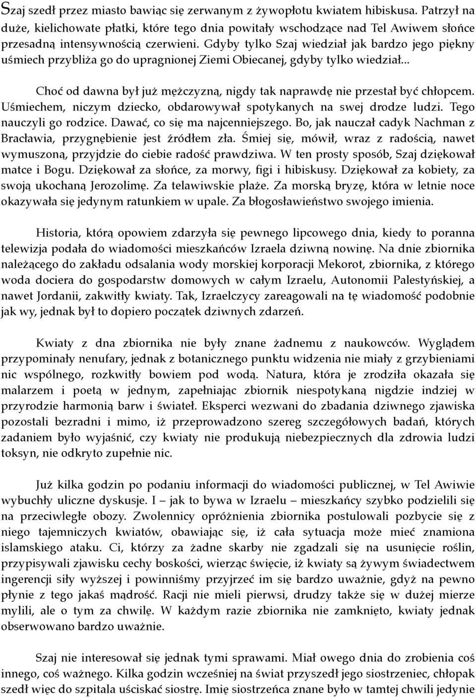 Gdyby tylko Szaj wiedział jak bardzo jego piękny uśmiech przybliża go do upragnionej Ziemi Obiecanej, gdyby tylko wiedział.