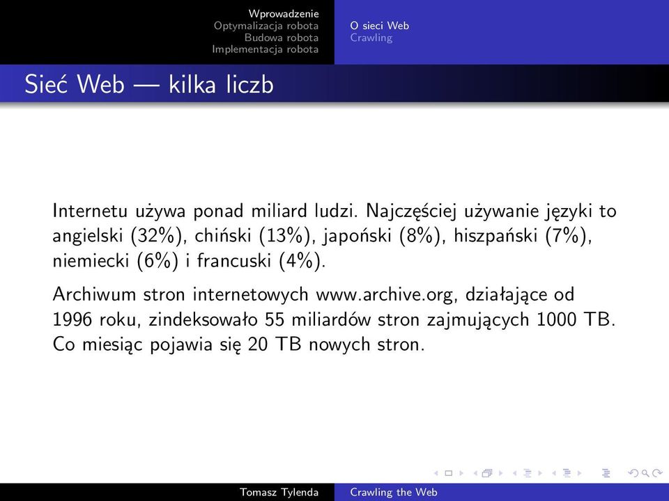 (7%), niemiecki (6%) i francuski (4%). Archiwum stron internetowych www.archive.