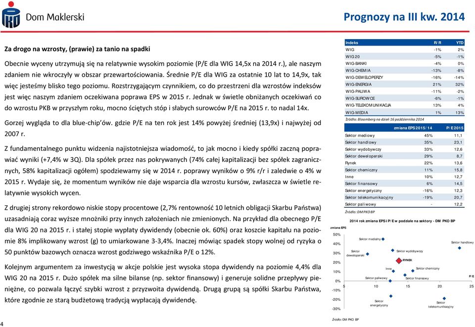 Rozstrzygającym czynnikiem, co do przestrzeni dla wzrostów indeksów jest więc naszym zdaniem oczekiwana poprawa EPS w 2015 r.