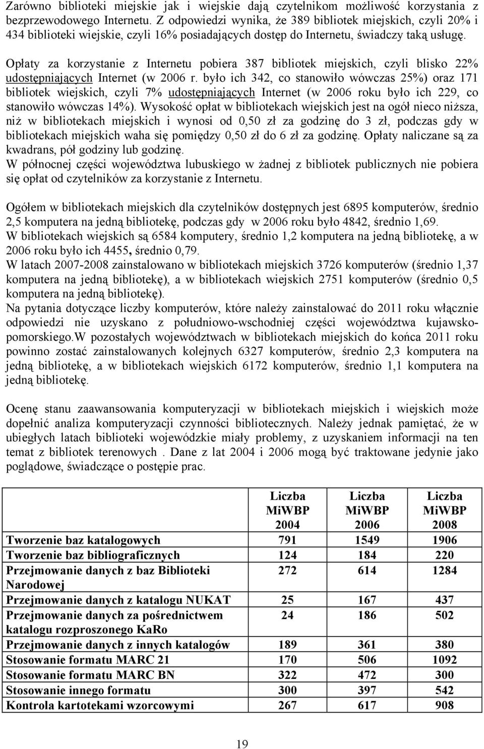 Opłaty za korzystanie z Internetu pobiera 387 bibliotek miejskich, czyli blisko 22% udostępniających Internet (w 2006 r.