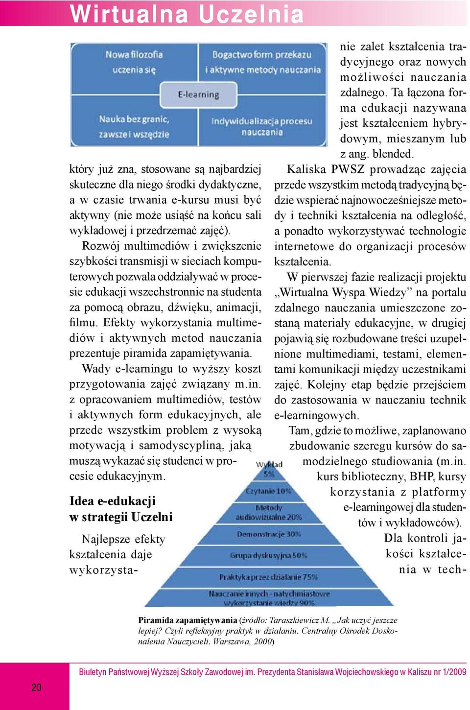 Efekty wykorzystania multimediów i aktywnych metod nauczania prezentuje piramida zapamiętywania. Wady e-learning