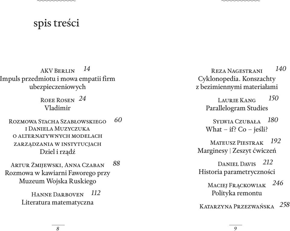 Dziel i rządź Artur Żmijewski, Anna Czaban Rozmowa w kawiarni Faworego przy Muzeum Wojska Ruskiego Hanne Darboven 112 Literatura matematyczna 60 88 Laurie Kang 150