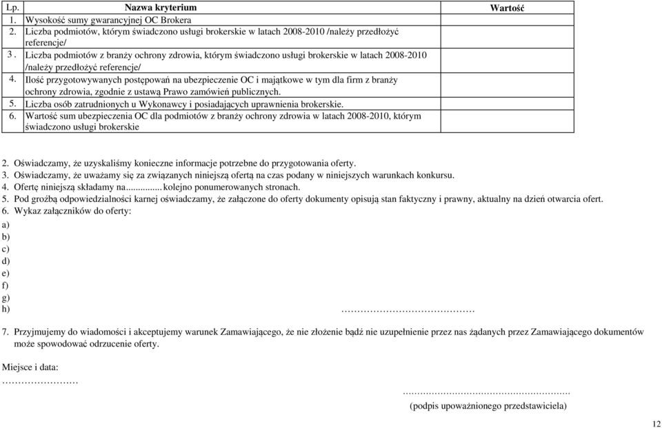 Ilość przygotowywanych postępowań na ubezpieczenie OC i majątkowe w tym dla firm z branży ochrony zdrowia, zgodnie z ustawą Prawo zamówień publicznych. 5.