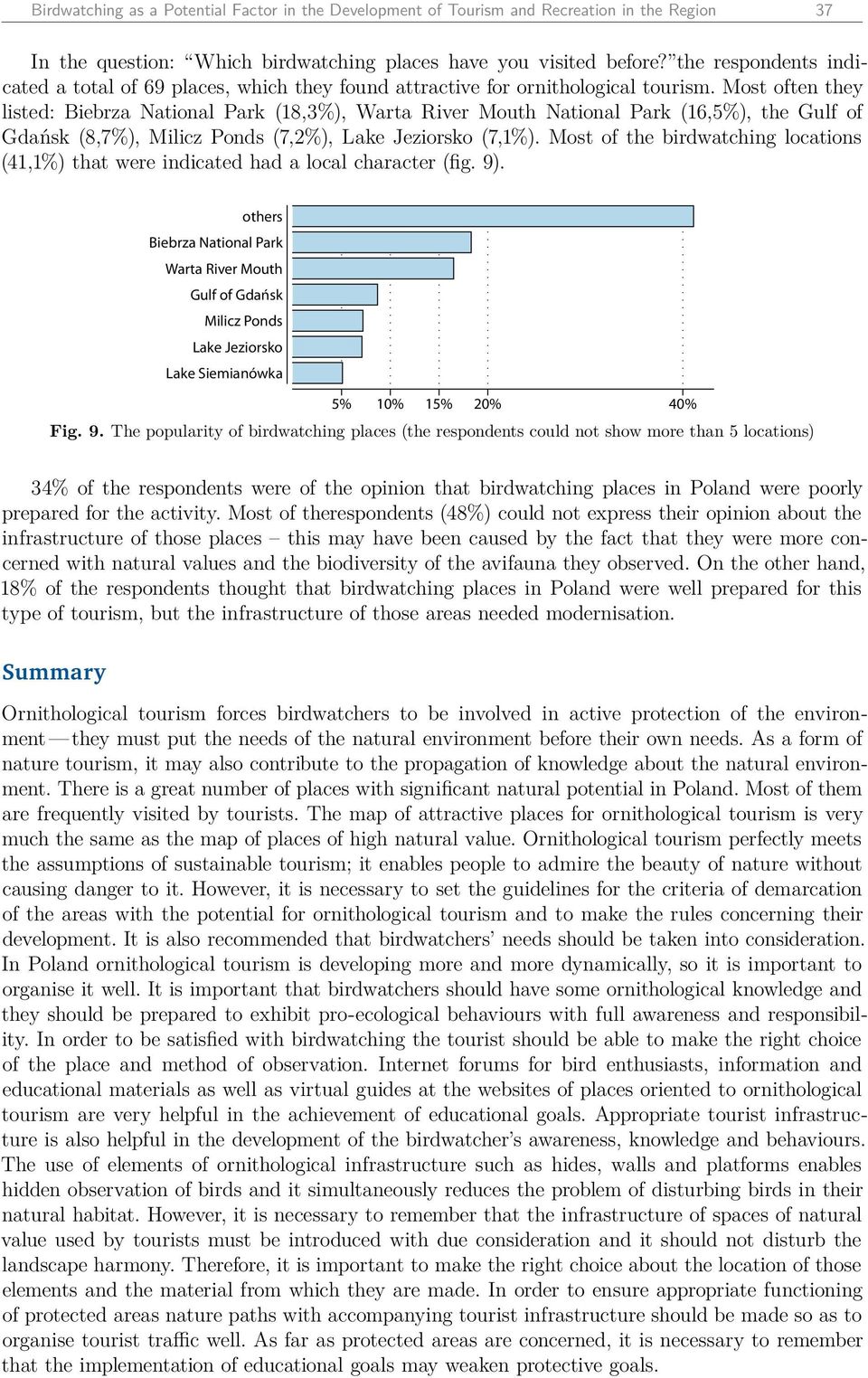 Most often they listed: Biebrza National Park (18,3%), Warta River Mouth National Park (16,5%), the Gulf of Gdańsk (8,7%), Milicz Ponds (7,2%), Lake Jeziorsko (7,1%).