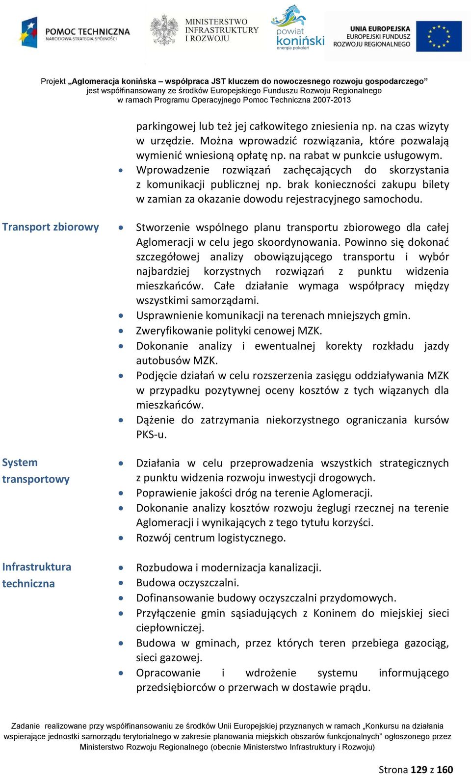 Transport zbiorowy Stworzenie wspólnego planu transportu zbiorowego dla całej Aglomeracji w celu jego skoordynowania.