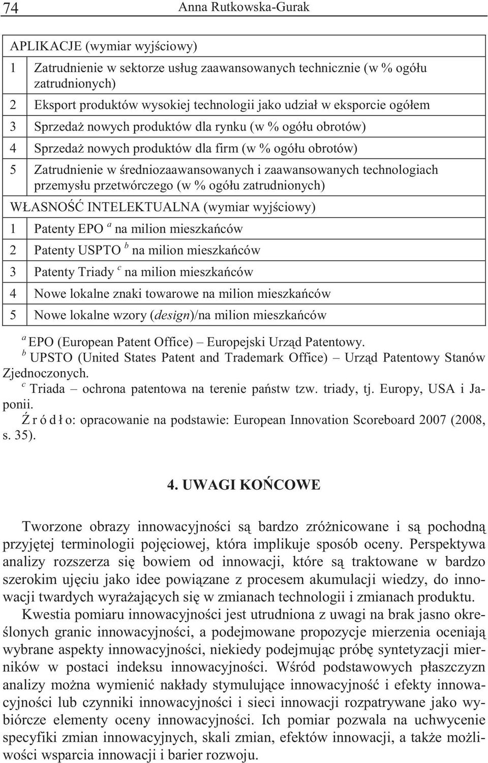 % ogółu zatrudnionych) WŁASNO INTELEKTUALNA (wymiar wyj ciowy) 1 Patenty EPO a na milion mieszka ców 2 Patenty USPTO b na milion mieszka ców 3 Patenty Triady c na milion mieszka ców 4 Nowe lokalne