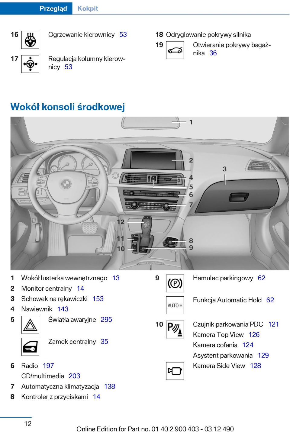 awaryjne 295 Zamek centralny 35 6 Radio 197 CD/multimedia 203 7 Automatyczna klimatyzacja 138 8 Kontroler z przyciskami 14 9 Hamulec