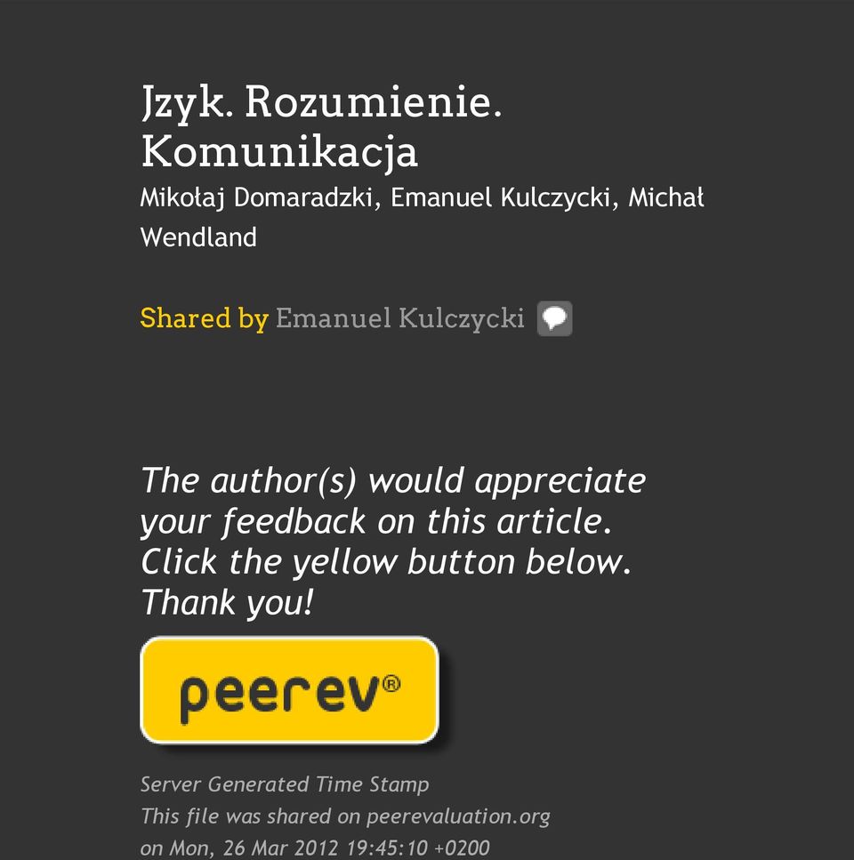 Emanuel Kulczycki The author(s) would appreciate your feedback on this article.