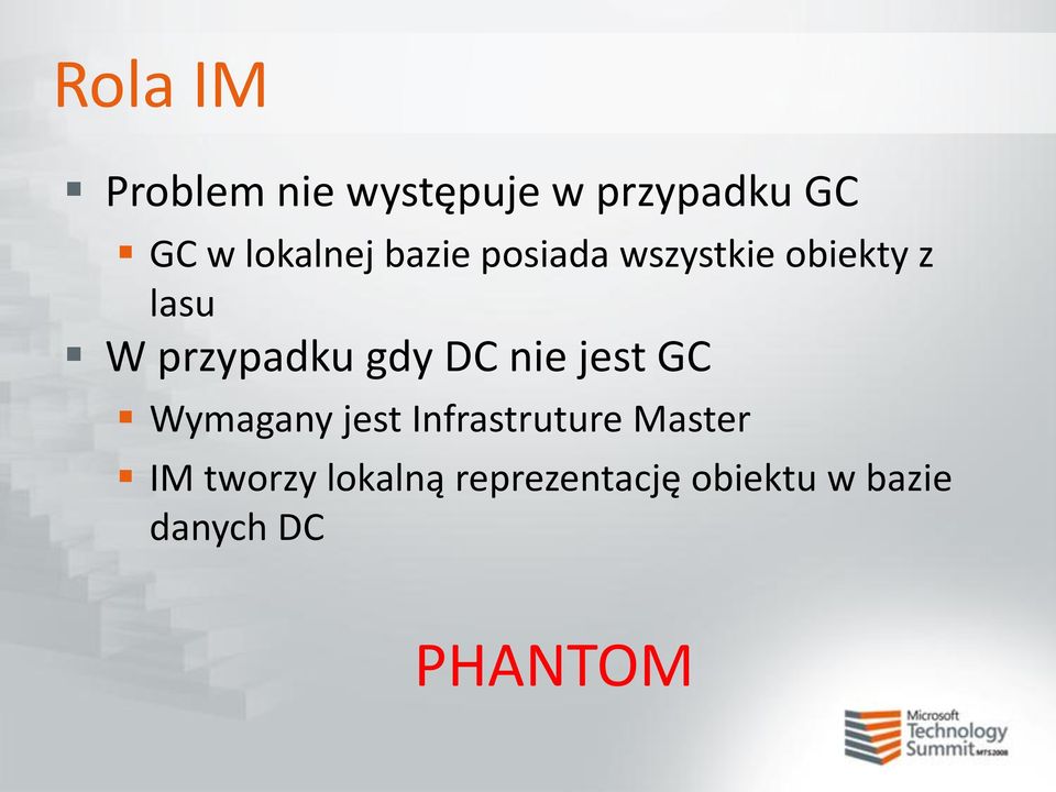 przypadku gdy DC nie jest GC Wymagany jest Infrastruture