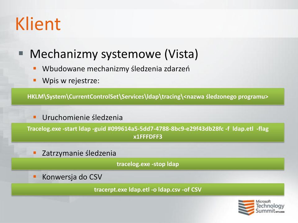 śledzenia Tracelog.exe -start ldap -guid #099614a5-5dd7-4788-8bc9-e29f43db28fc -f ldap.