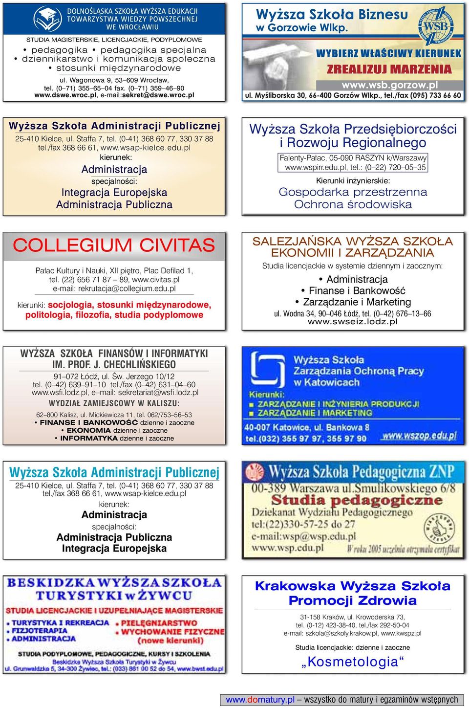 edu.pl kierunek: Administracja specjalnoêci: Integracja Europejska Administracja Publiczna Wy sza Szko a Przedsi biorczoêci i Rozwoju Regionalnego Falenty-Pa ac, 05-090 RASZYN k/warszawy www.wspirr.