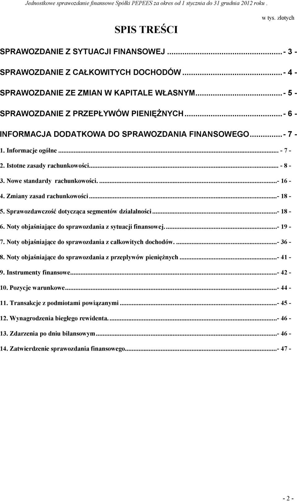 ..- 18-5. Sprawozdawczość dotycząca segmentów działalności...- 18-6. Noty objaśniające do sprawozdania z sytuacji finansowej...- 19-7. Noty objaśniające do sprawozdania z całkowitych dochodów....- 36-8.