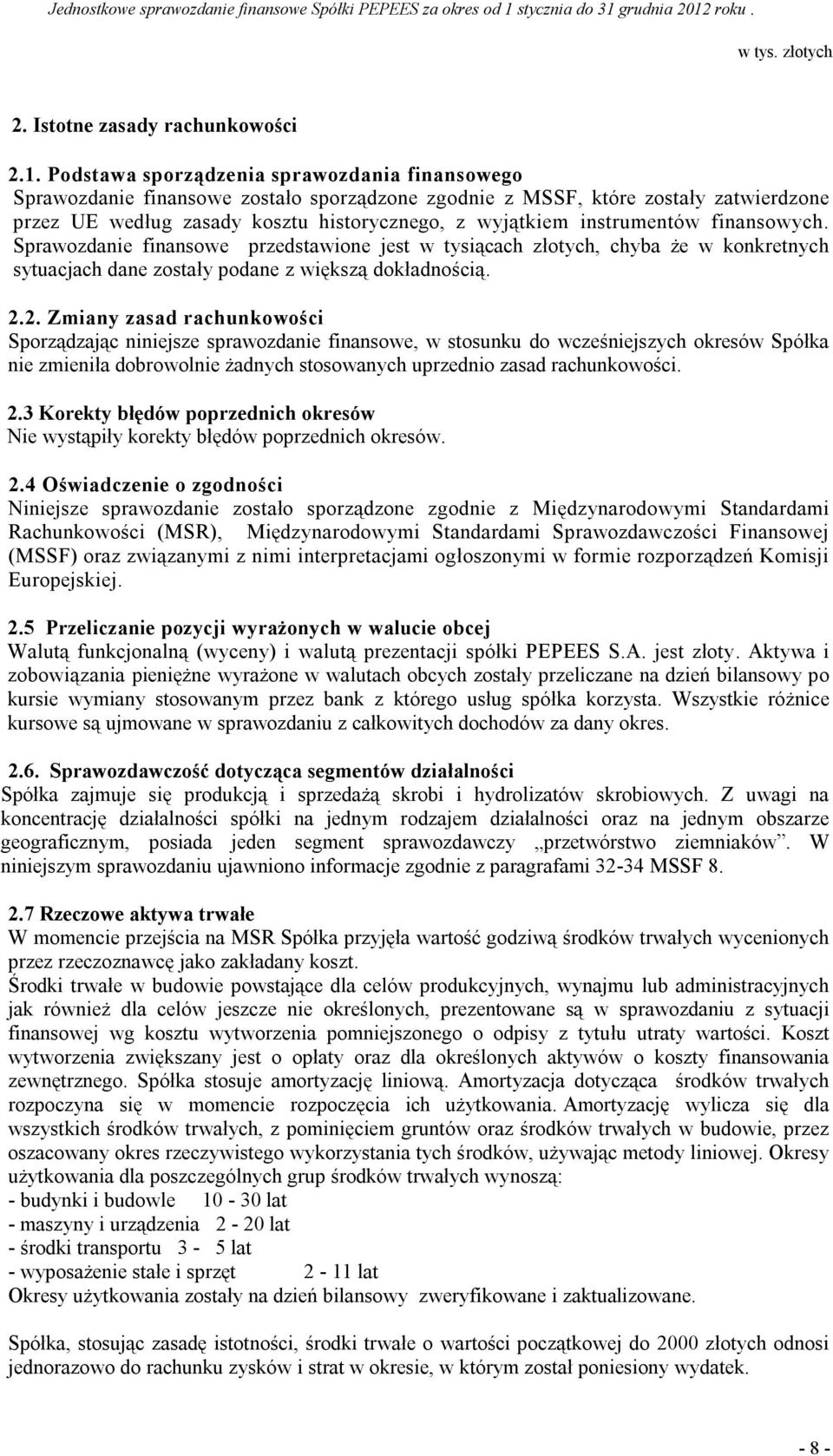 instrumentów finansowych. Sprawozdanie finansowe przedstawione jest w tysiącach złotych, chyba że w konkretnych sytuacjach dane zostały podane z większą dokładnością. 2.