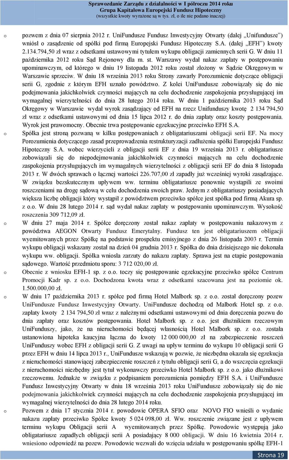 Warszawy wydał nakaz zapłaty w postępowaniu upominawczym, od którego w dniu 19 listopada 2012 roku został złożony w Sądzie Okręgowym w Warszawie sprzeciw.