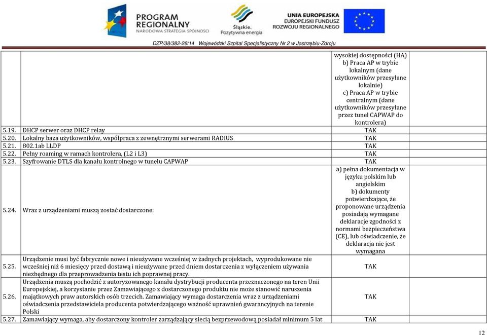 Szyfrowanie DTLS dla kanału kontrolnego w tunelu CAPWAP 5.24. Wraz z urządzeniami muszą zostać dostarczone: 5.25. 5.26.