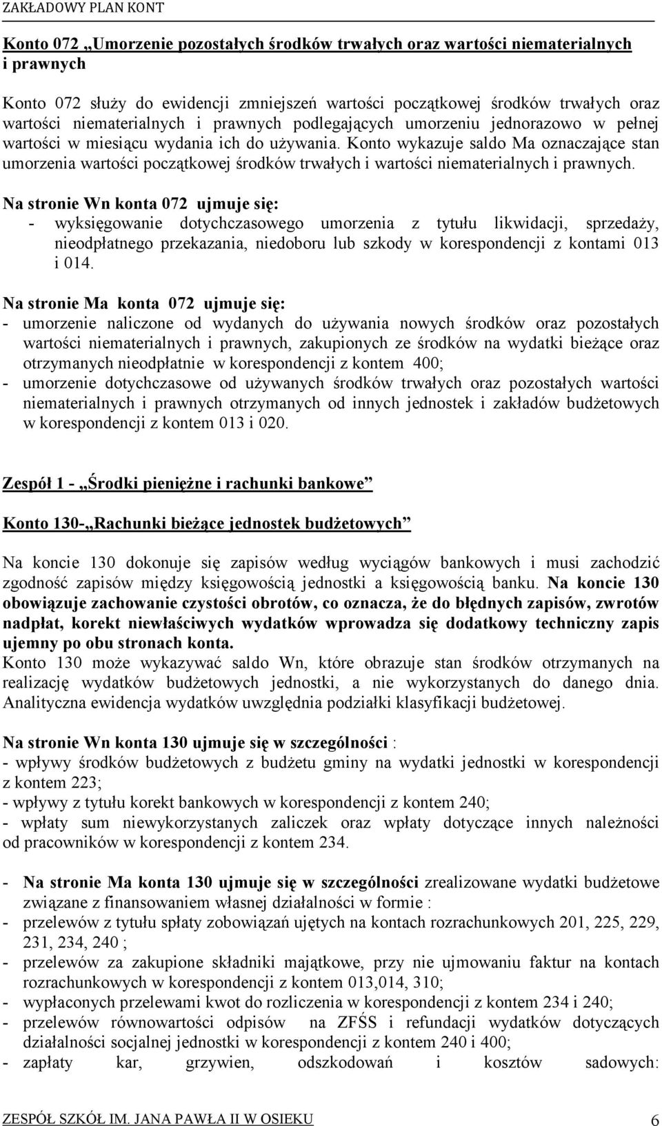 Konto wykazuje saldo Ma oznaczające stan umorzenia wartości początkowej środków trwałych i wartości niematerialnych i prawnych.