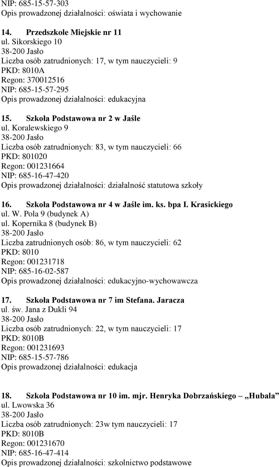 Koralewskiego 9 Liczba osób zatrudnionych: 83, w tym nauczycieli: 66 PKD: 801020 Regon: 001231664 NIP: 685-16-47-420 Opis prowadzonej działalności: działalność statutowa szkoły 16.