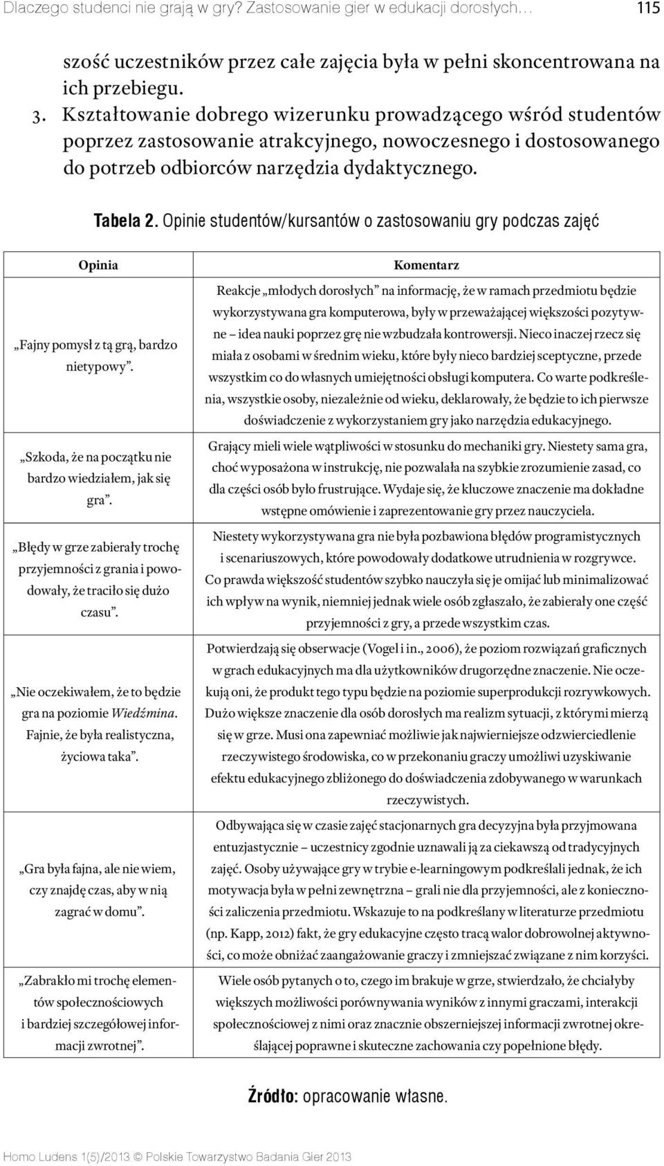 Opinie studentów/kursantów o zastosowaniu gry podczas zajęć Opinia Fajny pomysł z tą grą, bardzo nietypowy. Szkoda, że na początku nie bardzo wiedziałem, jak się gra.