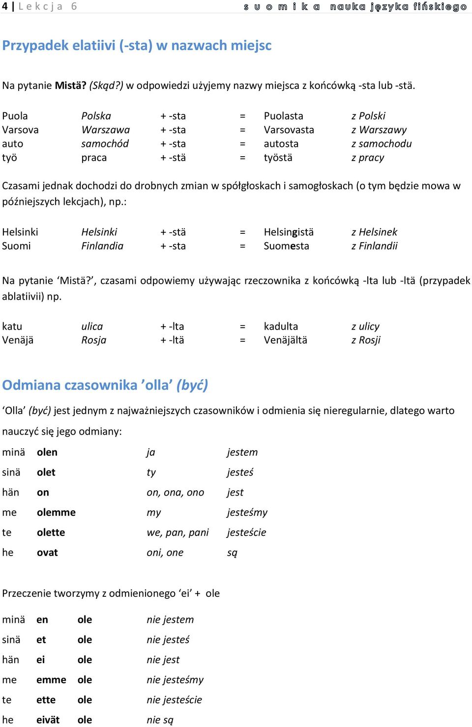 drobnych zmian w spółgłoskach i samogłoskach (o tym będzie mowa w późniejszych lekcjach), np.