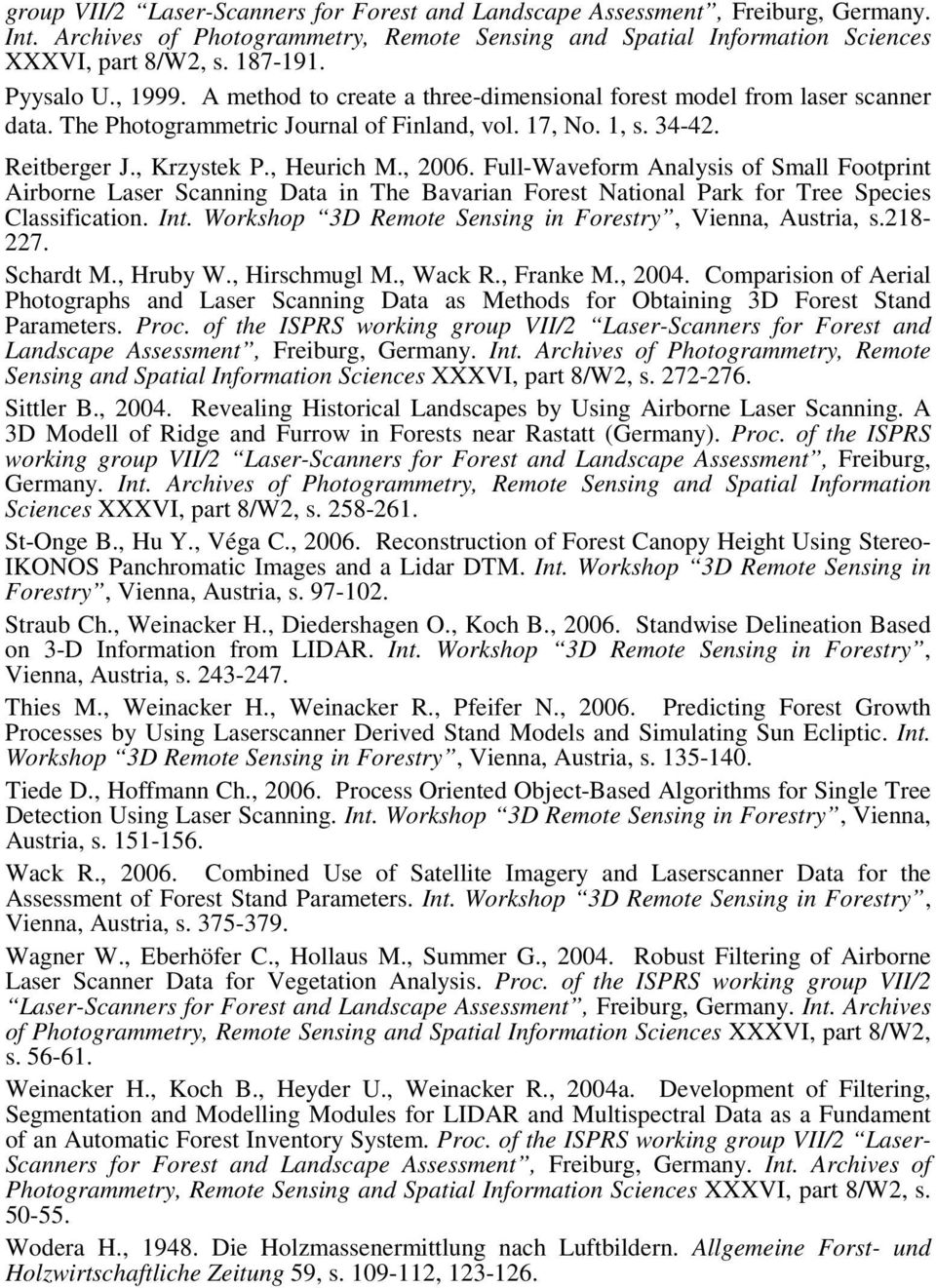 , 2006. Full-Waveform Analysis of Small Footprint Airborne Laser Scanning Data in The Bavarian Forest National Park for Tree Species Classification. Int.